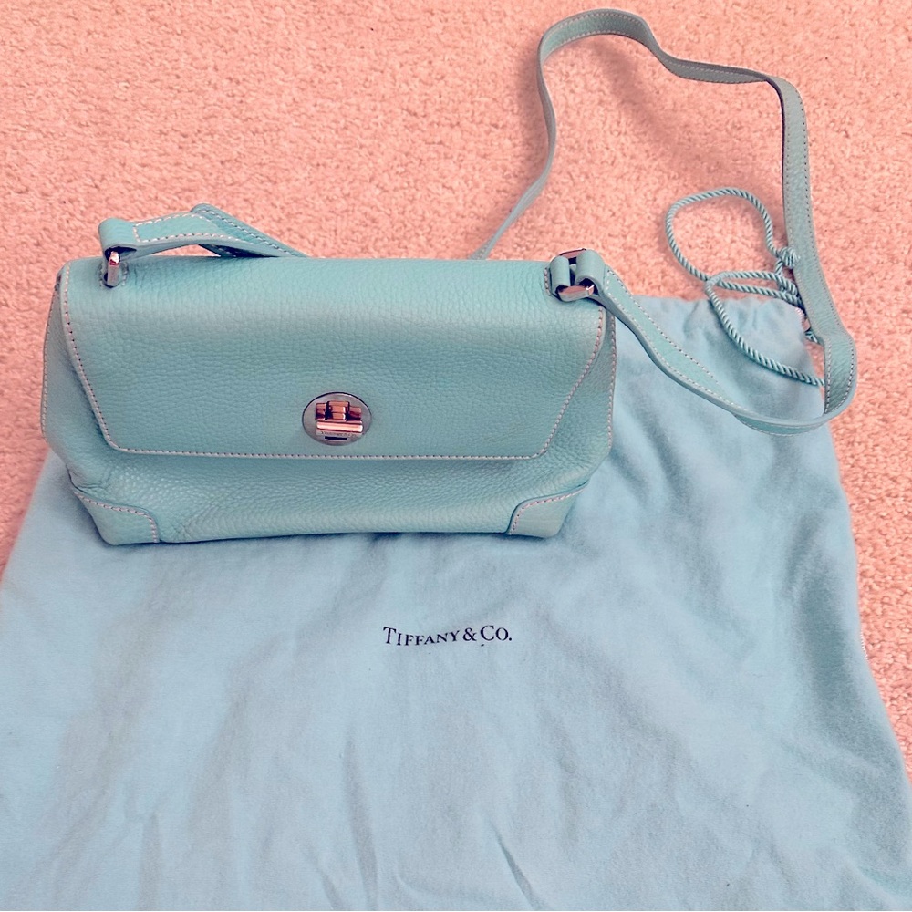 Tiffany and Co. Blue Leather Cross Body purse with Dust Bag
